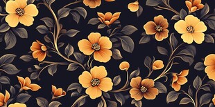 黑色底黄色花卉图案背景