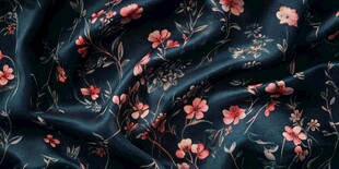 深绿底繁花丝绸面料