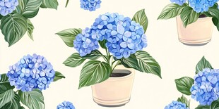 盆栽绣球花无缝图案设计