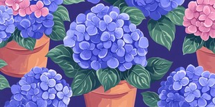 盆栽绣球花图案设计