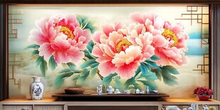 国色牡丹中式客厅装饰画