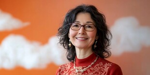 微笑红衣女士的优雅风采