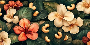 木槿腰果图案 自然花卉风情
