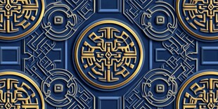 中式蓝金传统几何图案纹理