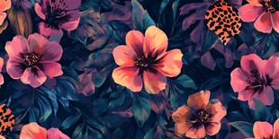 热带花卉豹纹图案背景