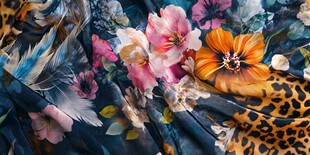多彩花卉豹纹交织布料