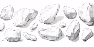 一组形态各异的素描石头