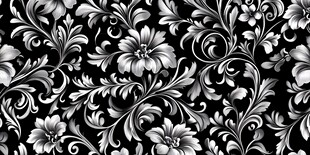 黑白花卉复古无缝花纹图案