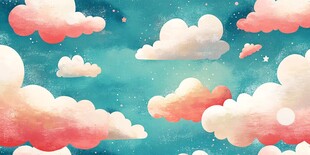 梦幻云朵星空水彩插画