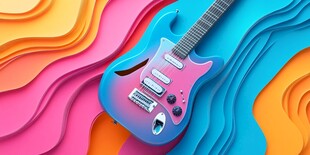 多彩背景中的梦幻电吉他