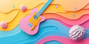 多彩背景中的梦幻吉他世界