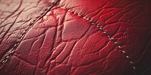 红色皮革纹理与缝线细节