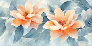 两朵淡橙色花卉水彩画