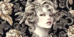 复古花卉美人插画