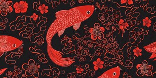 中式红金鱼花卉图案背景