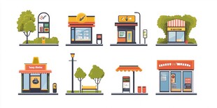 街边店铺与设施插画