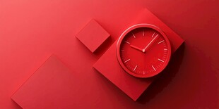 红色时钟与几何方块静物