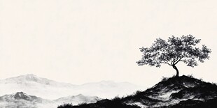 孤树立山丘 水墨山水景