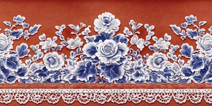 蓝白花卉刺绣花边图案