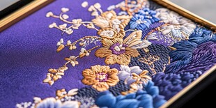 紫色绣品上的精美花卉图案