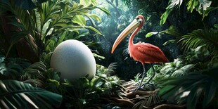 红鹳守护巨蛋于丛林间
