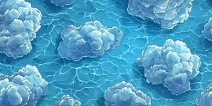 梦幻蓝云海洋插画背景