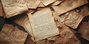 复古旧信纸堆叠的历史感