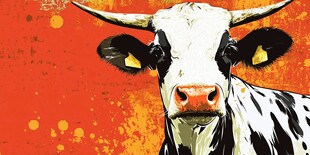 牛的艺术插画 红底背景