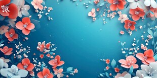 蓝色背景上的绚丽花卉图案