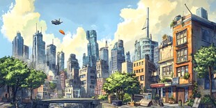 未来都市景象与空中载具