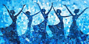 蓝色背景下的舞者剪影