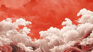 红色云海国风意境背景图