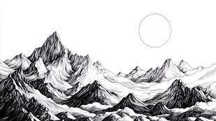 黑白群山间的圆形日影