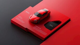 红色平台上的精致炫酷汽车