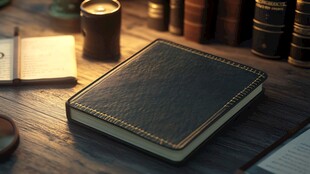 复古风桌上的精致皮革笔记本