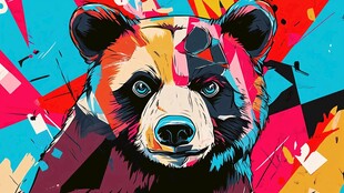 彩色几何风熊猫头部插画