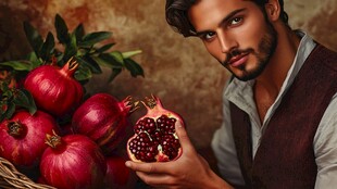 男士手持石榴的魅力瞬间