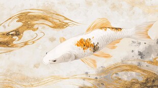 水墨金鲤游弋图