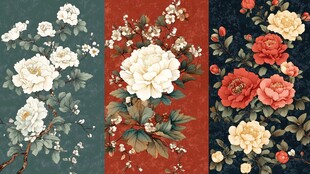 中式花卉图案 三色牡丹美韵