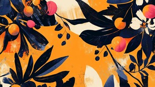 橙底花叶抽象艺术图案