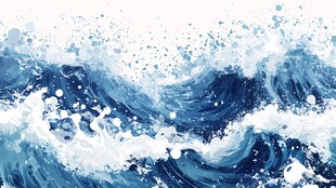 汹涌海浪的动感水彩画面