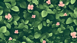 绿叶粉花的清新植物背景