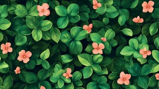绿叶粉花构成的清新图案