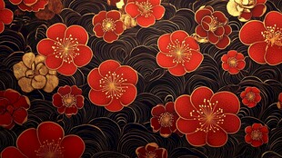 中式繁花黑金纹理图案