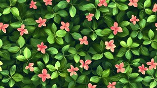 绿叶衬粉花的清新图案