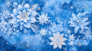 梦幻蓝调冰雪花卉图案