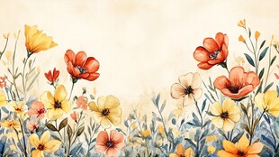 田园风多彩花卉水彩画
