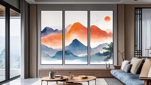 中式客厅中的山水窗景