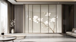 中式雅致客厅 玉兰花墙饰