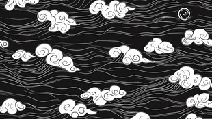 中式云纹黑白波浪图案